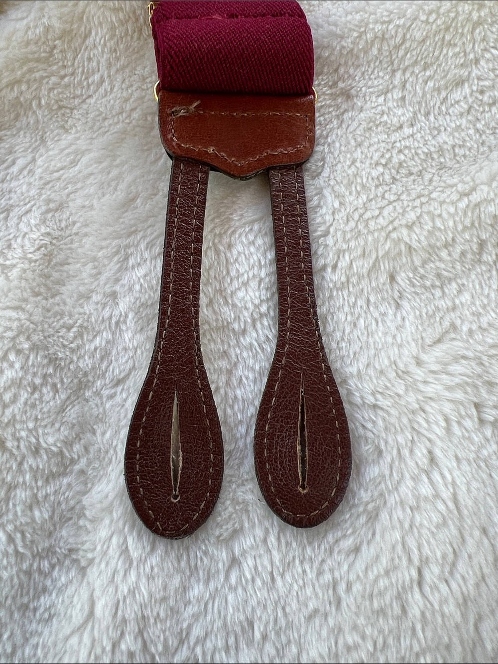Two vintage pairs of Leather Tab Button Suspenders - Burgundy and Ivory - Picture 3 of 7